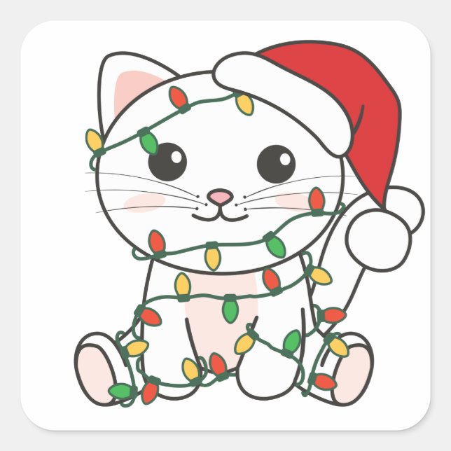 Cuadrada Navidades de gato Animales de invierno Pegatina cu (Anverso)