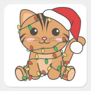 Cuadrada Navidades de gato Animales de invierno Pegatina cu