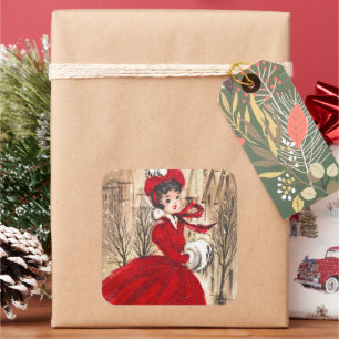 Cuadrada Navidades de la retro vintage pegatina de vacacion