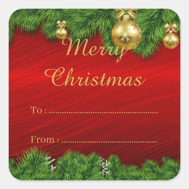Cuadrada Navidades De Pino Rojo Xmas Regalo A De Pegatina D (Anverso)