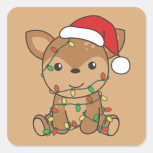 Cuadrada Navidades de venado Animales de invierno Pegatina