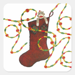Cuadrada Navidades del mono y de la guirnalda Pegatina de r