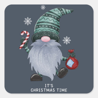 Cuadrada Navidades Elf con gorra Pegatina