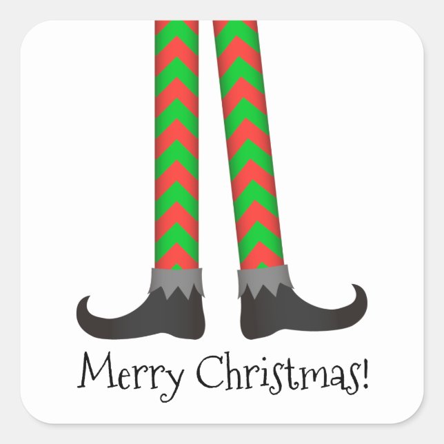 Cuadrada Navidades Elf Legs Pegatina - Chevron Costume (Anverso)