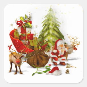 Cuadrada Navidades encantadores Pegatina de escena de la Pl