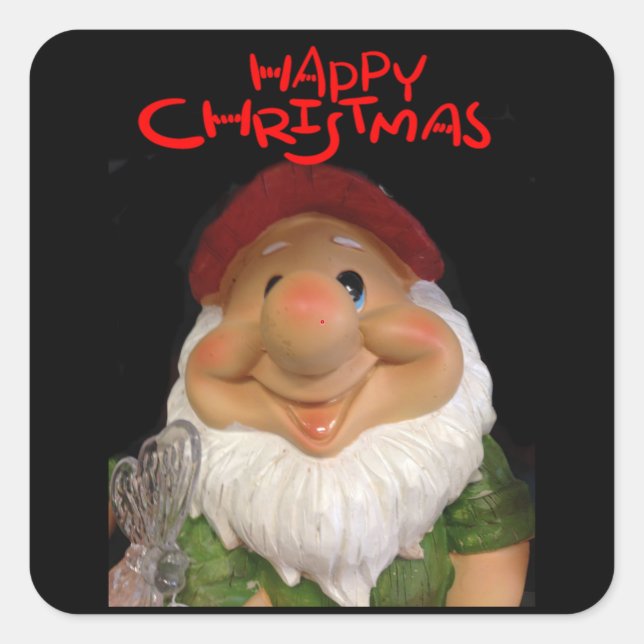 Cuadrada Navidades FELIZ DE GNOME PEGATINA (Anverso)