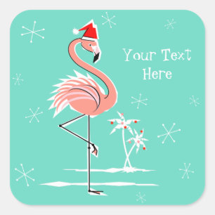 Cuadrada Navidades Flamingo pegatina de texto cuadrado