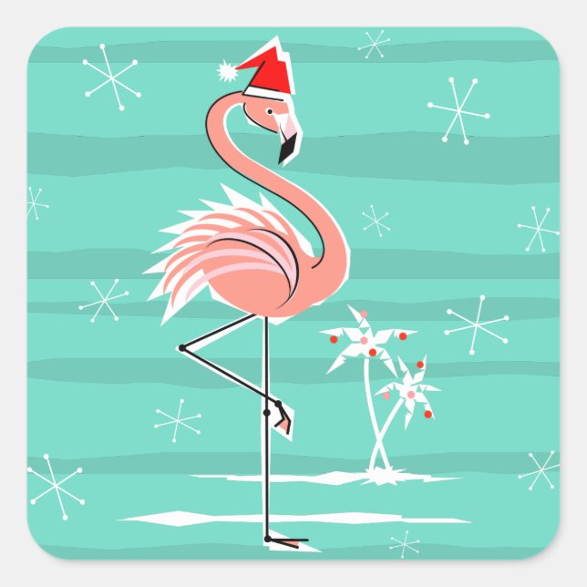 Cuadrada Navidades Flamingo Stripe pegatina cuadrado (Anverso)