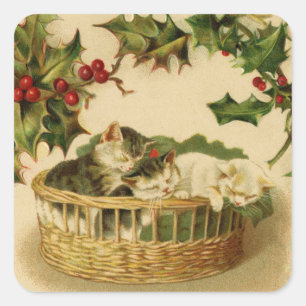 Cuadrada Navidades Gatitos y Pegatina Holly