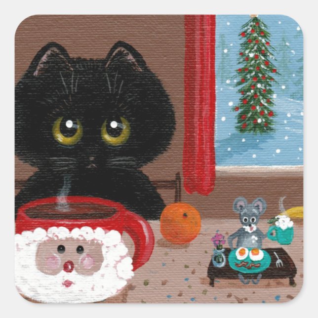 Cuadrada Navidades gatos divertidos Creationarts Pegatina c (Anverso)