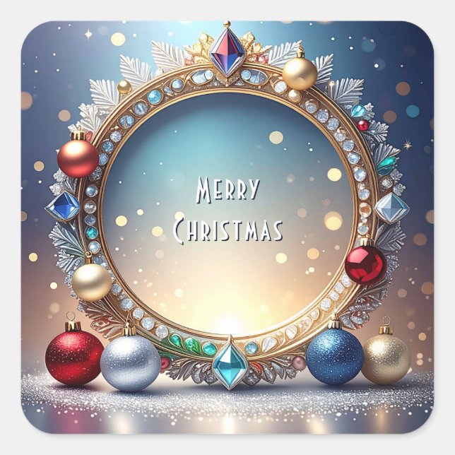Cuadrada Navidades Jewel Frame Pegatina de vacaciones (Anverso)