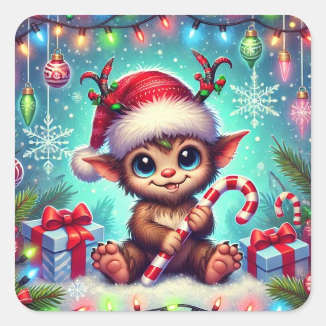 Cuadrada Navidades Krampus Pegatina (Anverso)