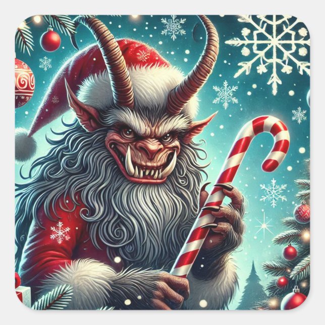 Cuadrada Navidades Krampus Pegatina (Anverso)