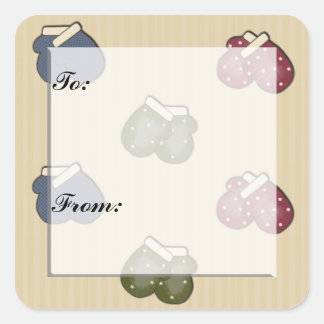 Cuadrada Navidades Mittens Gift Tag Pegatina