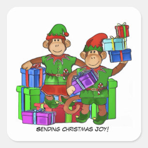 Cuadrada Navidades Monkey-Elf pegatina