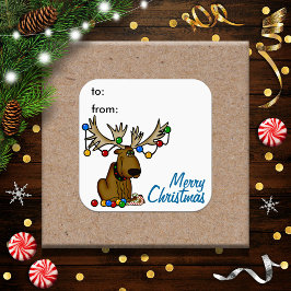 Cuadrada Navidades Moose Gift Tag Pegatina