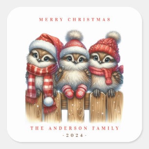 Cuadrada Navidades Owls Pegatina