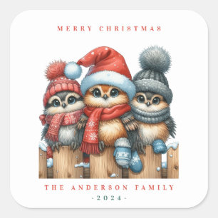 Cuadrada Navidades Pegatina Aves