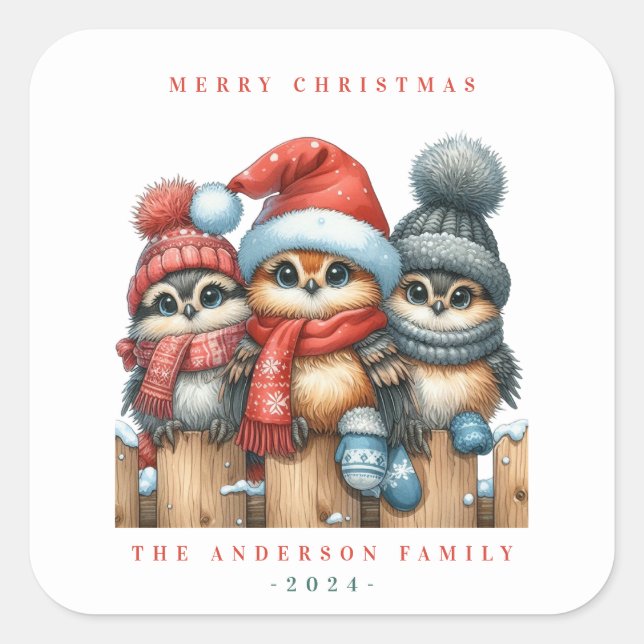 Cuadrada Navidades Pegatina Aves (Anverso)