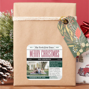 Cuadrada Navidades Pegatina con tema de periódico de vacaci
