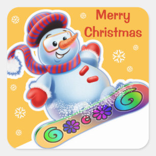 Cuadrada Navidades pegatina cuadrado Snowmen Deportes de ni