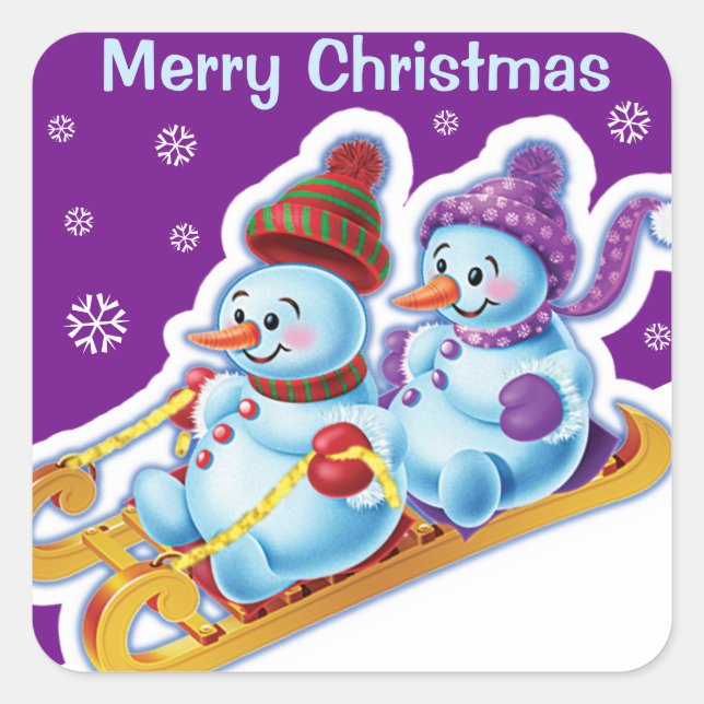 Cuadrada Navidades pegatina cuadrado Snowmen Deportes de ni (Anverso)