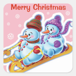 Cuadrada Navidades pegatina cuadrado Snowmen Deportes de ni