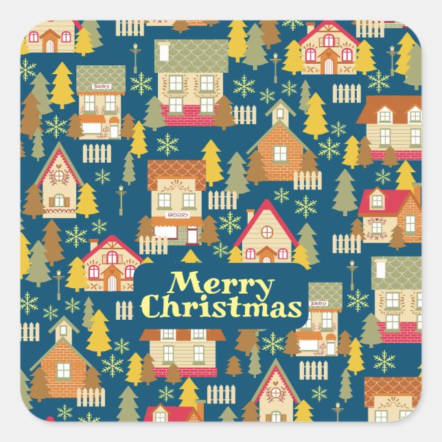 Cuadrada Navidades Pegatina de aldea (Anverso)