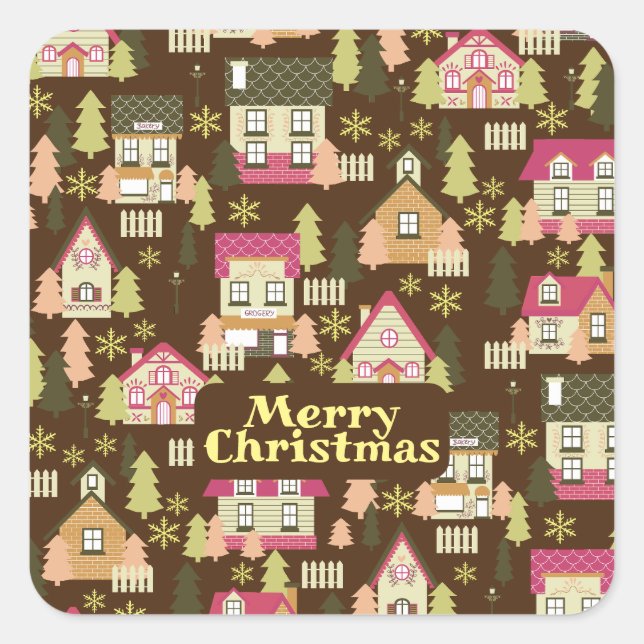 Cuadrada Navidades Pegatina de aldea (Anverso)