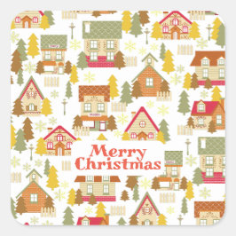 Cuadrada Navidades Pegatina de aldea