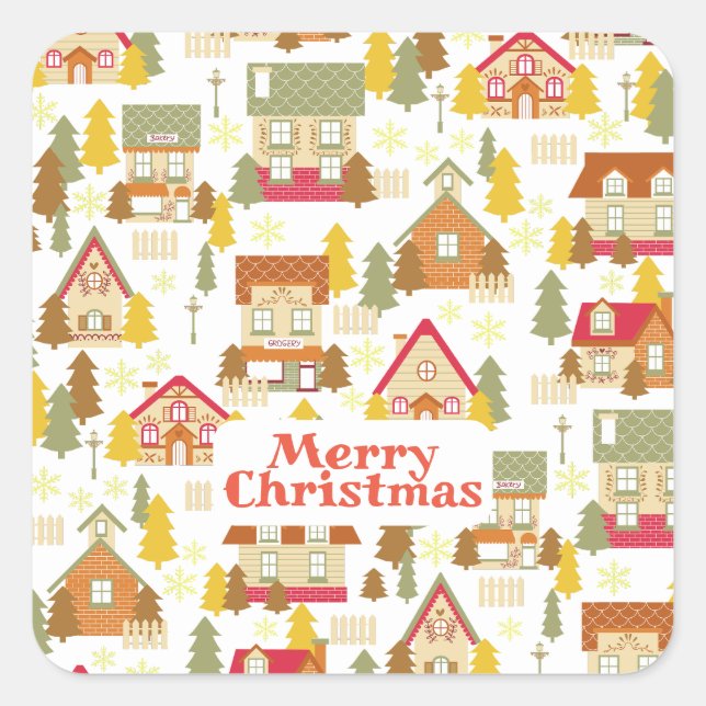 Cuadrada Navidades Pegatina de aldea (Anverso)