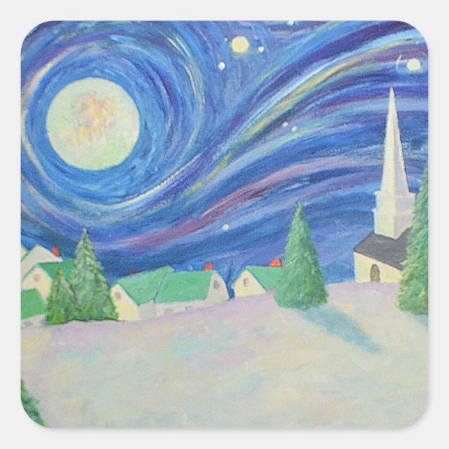 Cuadrada Navidades Pegatina de aldea de nieve (Anverso)