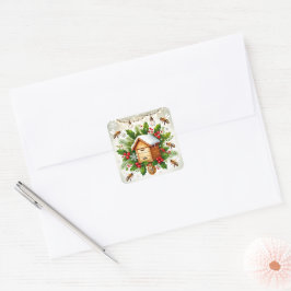 Cuadrada Navidades Pegatina de apicultura | Diseño transfer