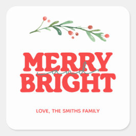 Cuadrada Navidades Pegatina de regalo de Merry y Bright Red