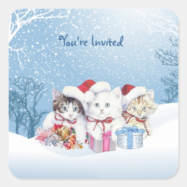 Cuadrada Navidades Pegatina de Santa Kittens (Anverso)