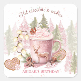 Cuadrada Navidades Pegatina de tazas de chocolate caliente