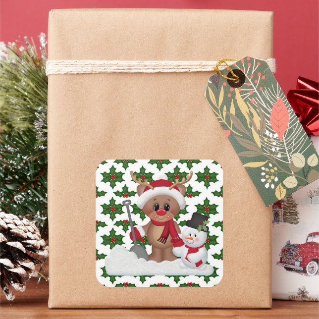 Cuadrada Navidades personalizado de renos pegatina de vacac (Vacaciones)