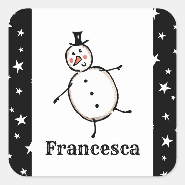 Cuadrada Navidades personalizados Pegatina de Snowman Squar (Anverso)
