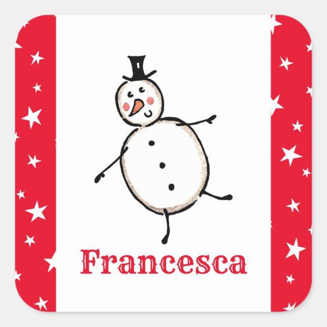 Cuadrada Navidades personalizados Pegatina de Snowman Squar (Anverso)