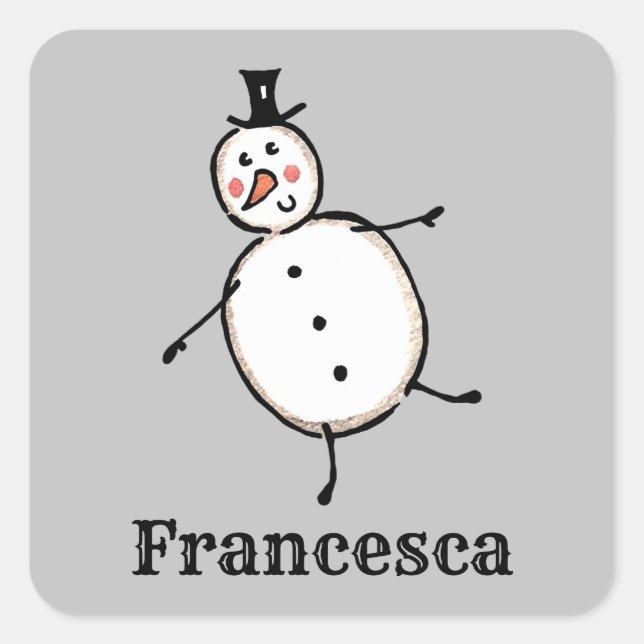 Cuadrada Navidades personalizados Pegatina de Snowman Squar (Anverso)