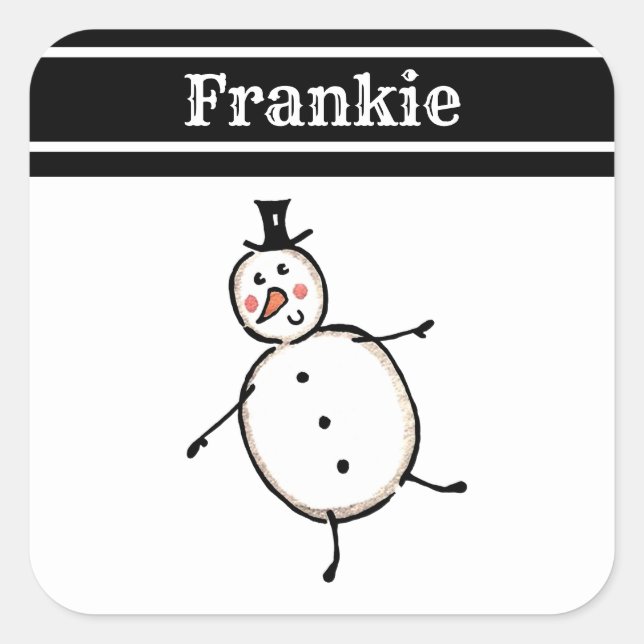 Cuadrada Navidades personalizados Pegatina de Snowman Squar (Anverso)