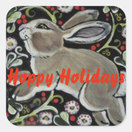 Cuadrada Navidades Personalizar Pegatina Rabbit Hoppy Holid