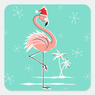 Cuadrada Navidades plaza pegatina Flamingo