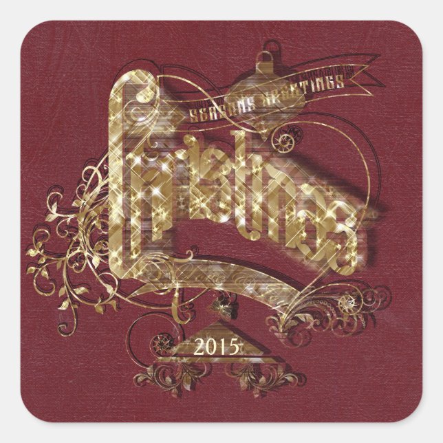 Cuadrada Navidades Purpurinas dorados - Pegatina (Anverso)