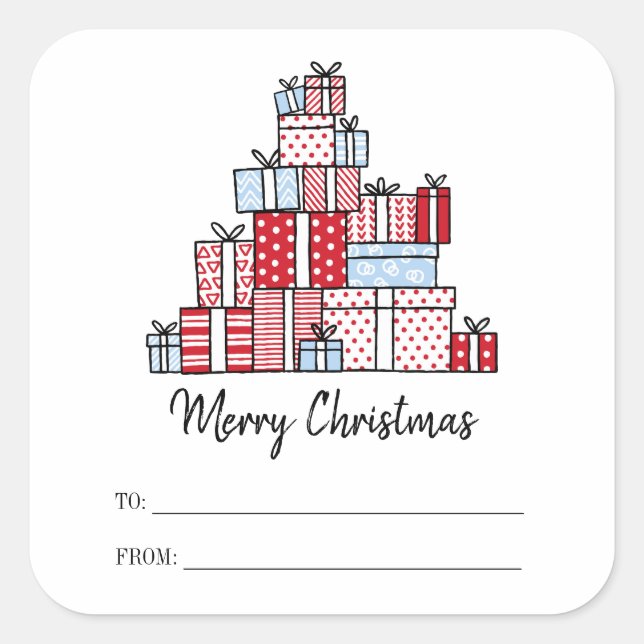 Cuadrada Navidades regalos Pegatina de vacaciones (Anverso)