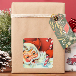 Cuadrada Navidades retro vintage Holiday Santa pegatina