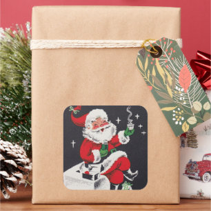 Cuadrada Navidades retro vintage Holiday Santa pegatina