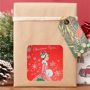 Cuadrada Navidades retro vintage pegatina