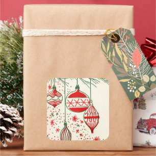 Cuadrada Navidades retro vintage pegatina de bombillas de v