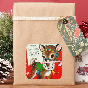 Cuadrada Navidades retro vintage pegatina de profesor de re
